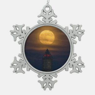 Supermoon Over Washington Monument Snowflake Pewter Christmas Ornament