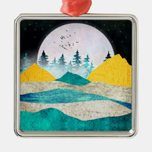 Supermoon Rising Landscape Metal Ornament