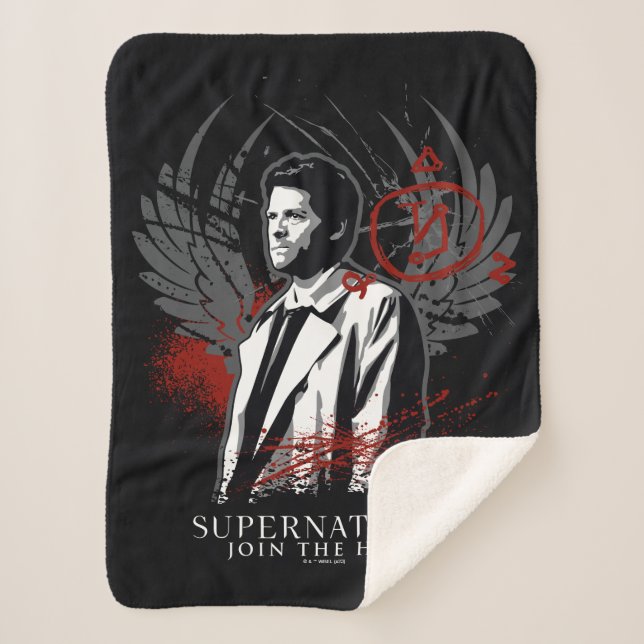 Supernatural Castiel Graffiti Graphic Sherpa Blanket (Front)
