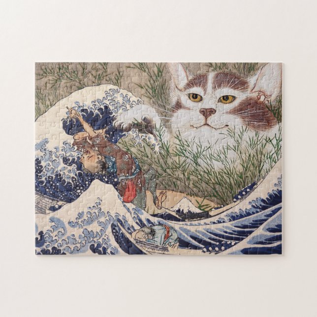 Supernatural Cat at the Great Wave Jigsaw Puzzle (Horizontal)