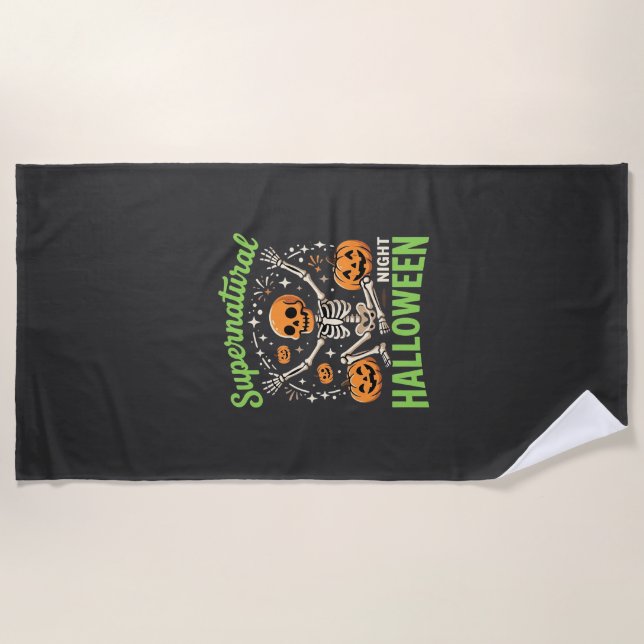 Supernatural Skeleton Halloween Vector Design_1 Beach Towel (Front)