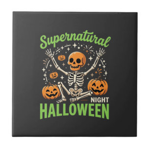 Supernatural Skeleton Halloween Vector Design_1 Ceramic Tile