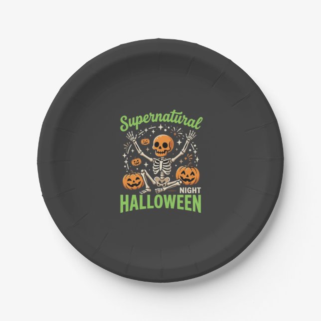 Supernatural Skeleton Halloween Vector Design_1 Paper Plate (Front)