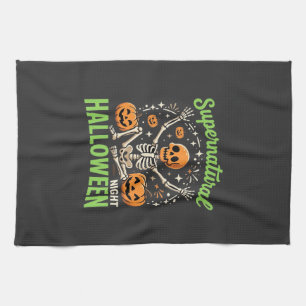 Supernatural Skeleton Halloween Vector Design_1 Tea Towel
