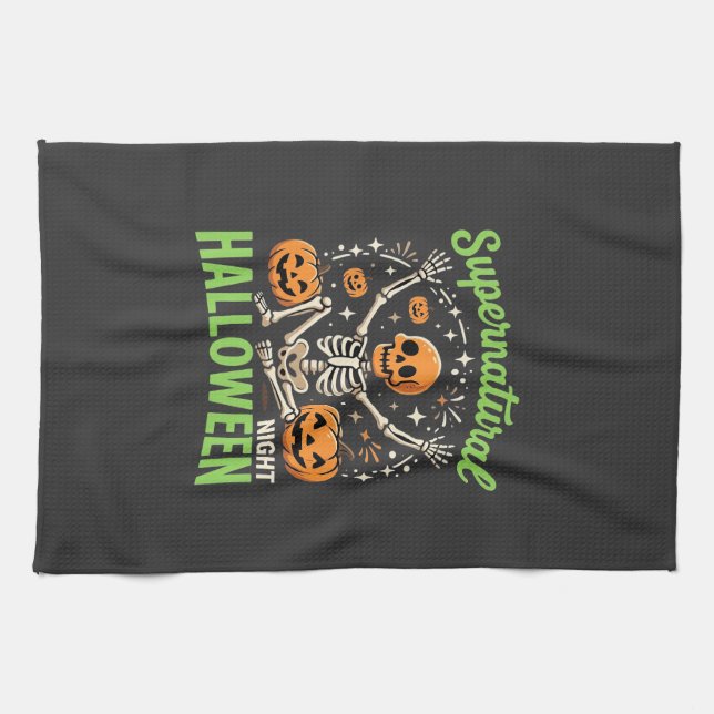 Supernatural Skeleton Halloween Vector Design_1 Tea Towel (Horizontal)