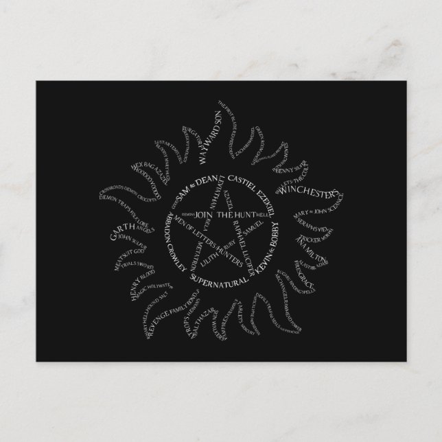 Supernatural Typography Pentagram Postcard (Front)