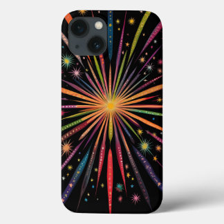 Supernova - Rainbow Stars Galaxy Black Retro Boho iPhone 13 Case