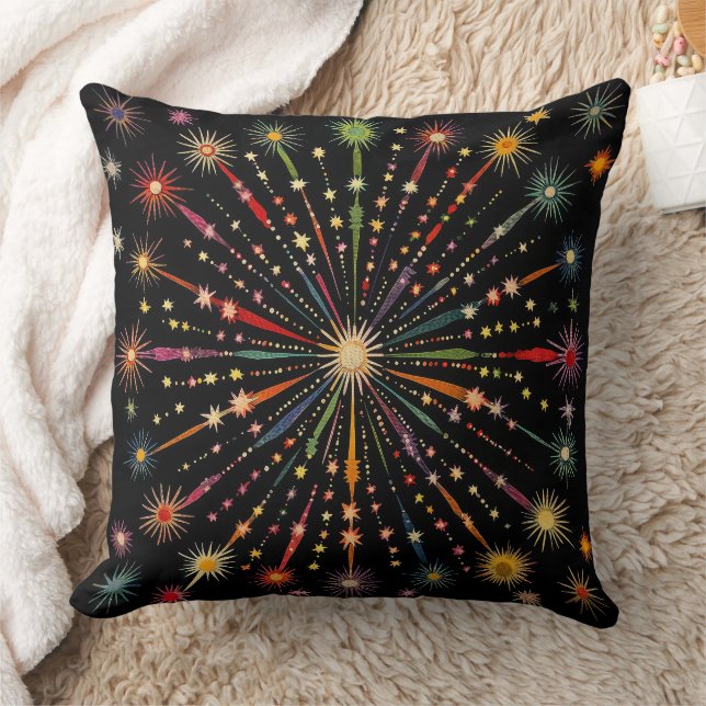 Supernova - Rainbow Stars Galaxy Black Retro Boho Cushion (Blanket)