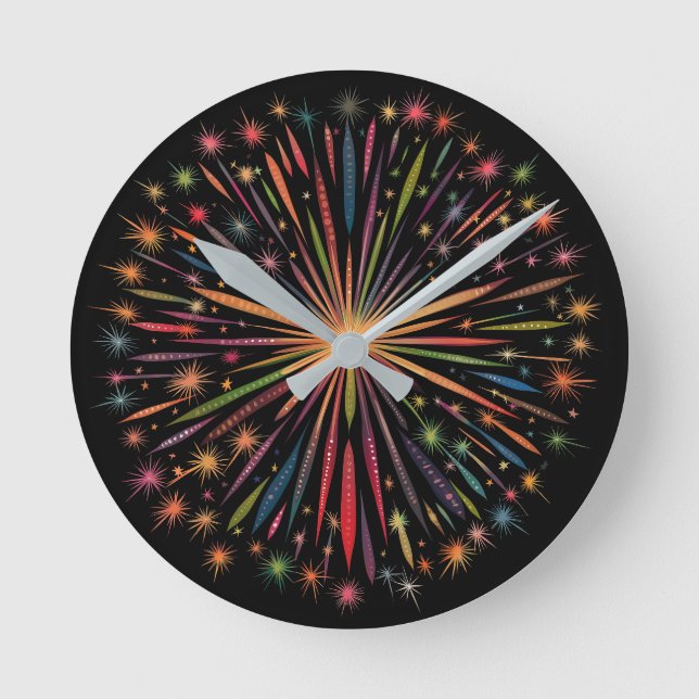 Supernova - Rainbow Stars Galaxy Black Retro Boho Round Clock (Front)