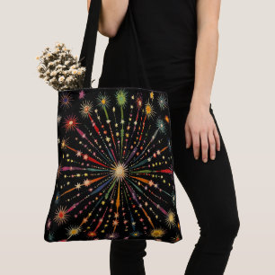 Supernova - Rainbow Stars Galaxy Black Retro Boho Tote Bag