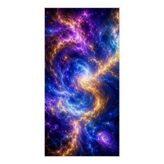 Supernova Vortex: Gold & Blue Space Art Poster