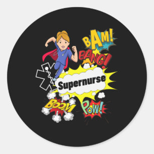 Supernurse Comic Superhero Style Rn Woman Nursing  Classic Round Sticker