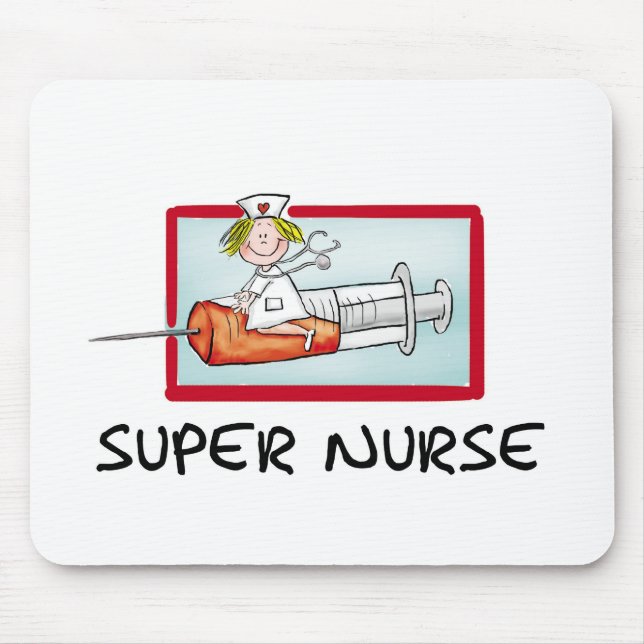 supernurse - Humourous Cartoon Nurse on Syringe. Mouse Pad (Front)