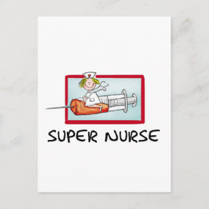 supernurse - Humourous Cartoon Nurse on Syringe. Postcard