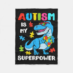 Superpower Autism Dinosaur T Rex Autistic Boys Fleece Blanket