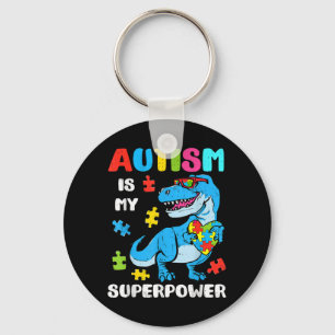 Superpower Autism Dinosaur T Rex Autistic Boys Key Ring