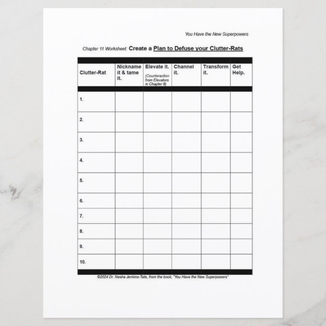 Superpower Worksheet: Defuse the Clutter-Rats  (Front)