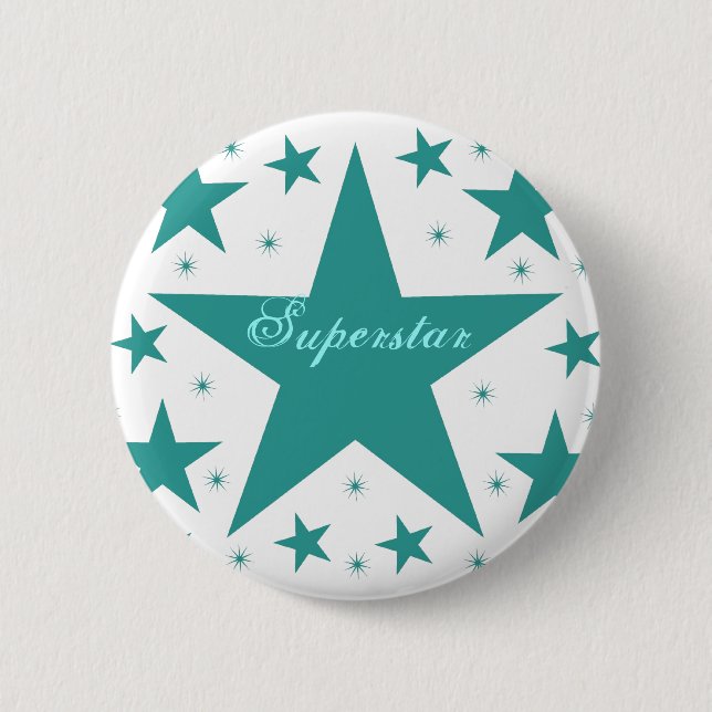 Superstar Button, Teal 6 Cm Round Badge (Front)