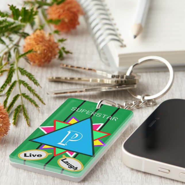 Superstar Cartoon Love Monogram Blue Green Key Ring (Front Right)