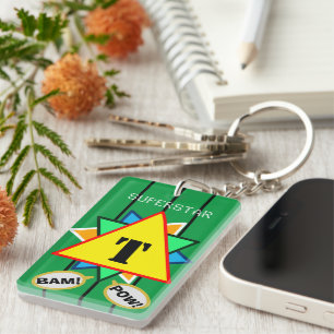 Superstar Cartoon Monogram Yellow Green Key Ring