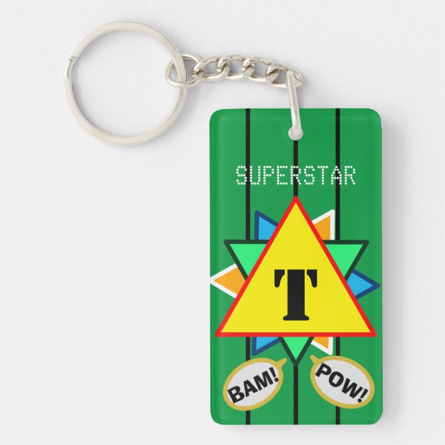 Superstar Cartoon Monogram Yellow Green Key Ring (Front)