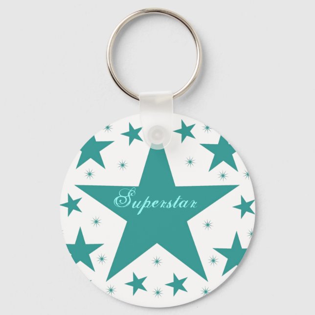 Superstar Keychain, Teal Key Ring (Front)