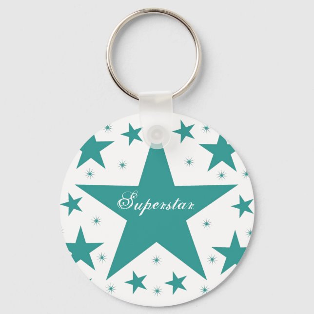 Superstar Keychain, Teal Key Ring (Front)