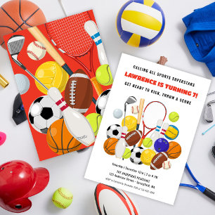 Superstar Kids Boys Sports Birthday Party Invitation