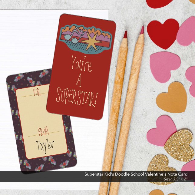 Superstar Kid's Doodle School Valentine's  Card (You're a Superstar! Doodle Art Kid's School/Classroom Valentine's Day Card)