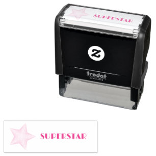 SUPERSTAR Pink Polka Dot Star Self-inking Stamp