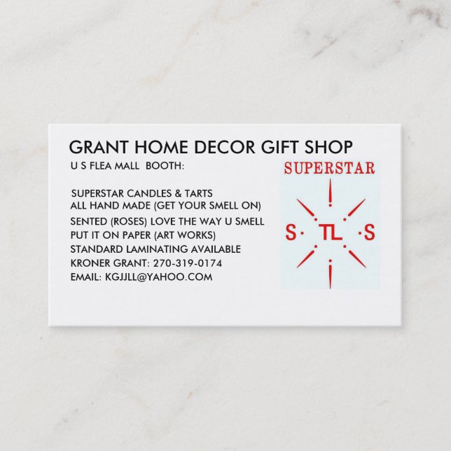 SUPERSTAR PROMOTIONS. BUSINESS CARD (Front)