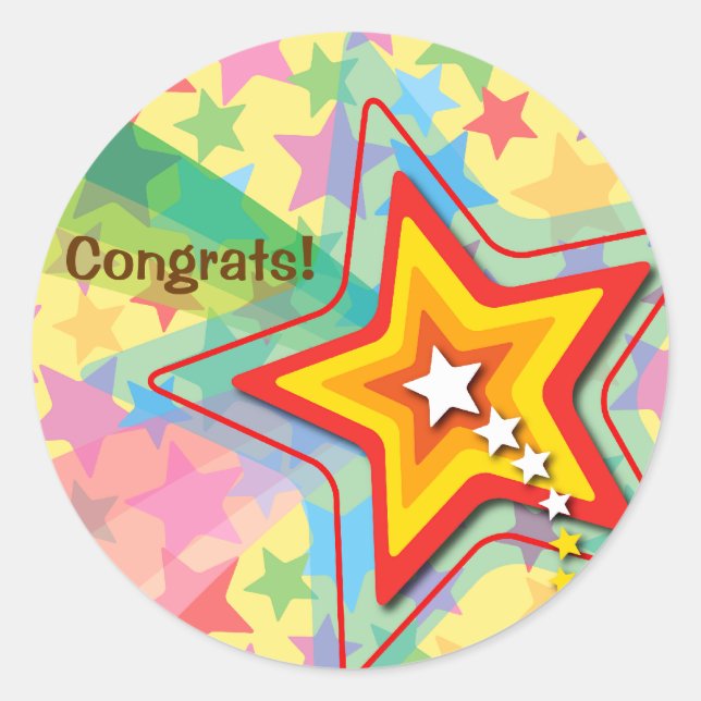 Superstar Rainbow Fun Party Favour Label / Sticker (Front)