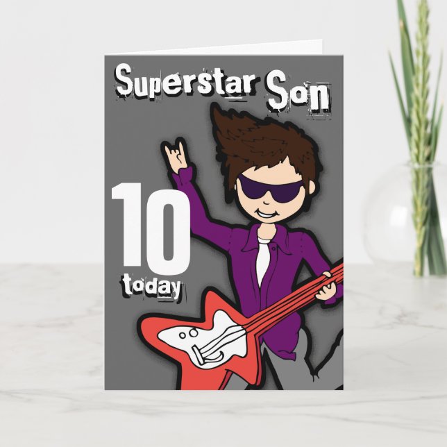 Superstar Son 10th birthday grey red boy card (Front)