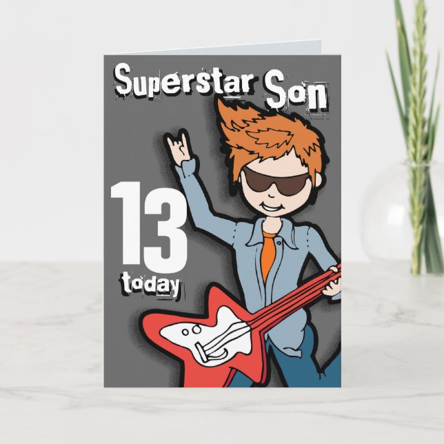 Superstar Son 11th birthday gray boy card (Front)