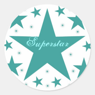 Superstar Stickers, Teal Classic Round Sticker