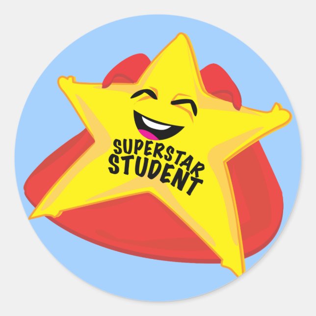 superstar student funny sticker! classic round sticker (Front)