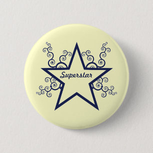 Superstar Swirls Button, Dark Blue 6 Cm Round Badge