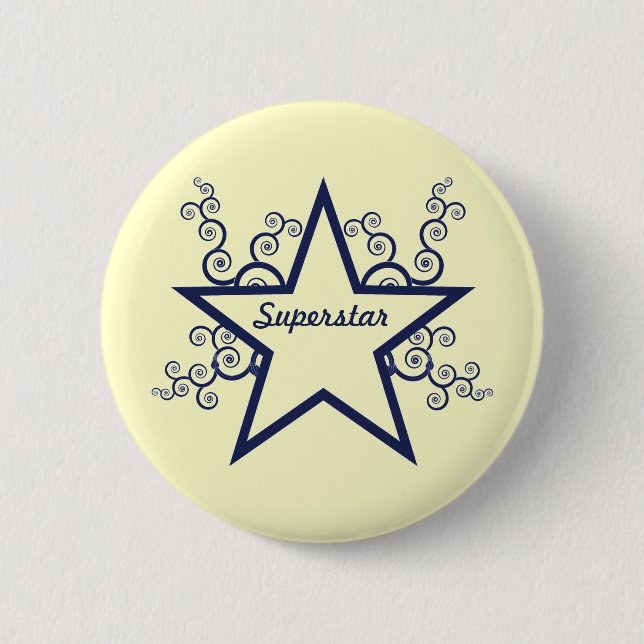 Superstar Swirls Button, Dark Blue 6 Cm Round Badge (Front)