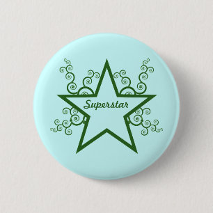 Superstar Swirls Button, Forest Green 6 Cm Round Badge