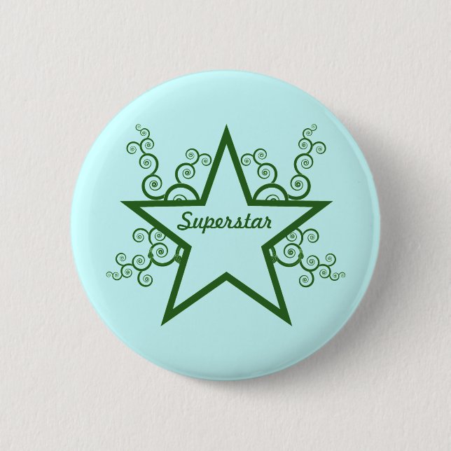 Superstar Swirls Button, Forest Green 6 Cm Round Badge (Front)