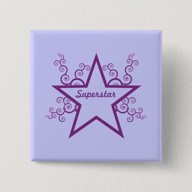 Superstar Swirls Button, Purple 15 Cm Square Badge (Front)