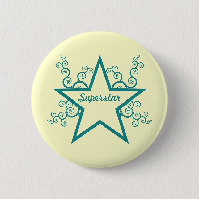Superstar Swirls Button, Teal 6 Cm Round Badge (Front)