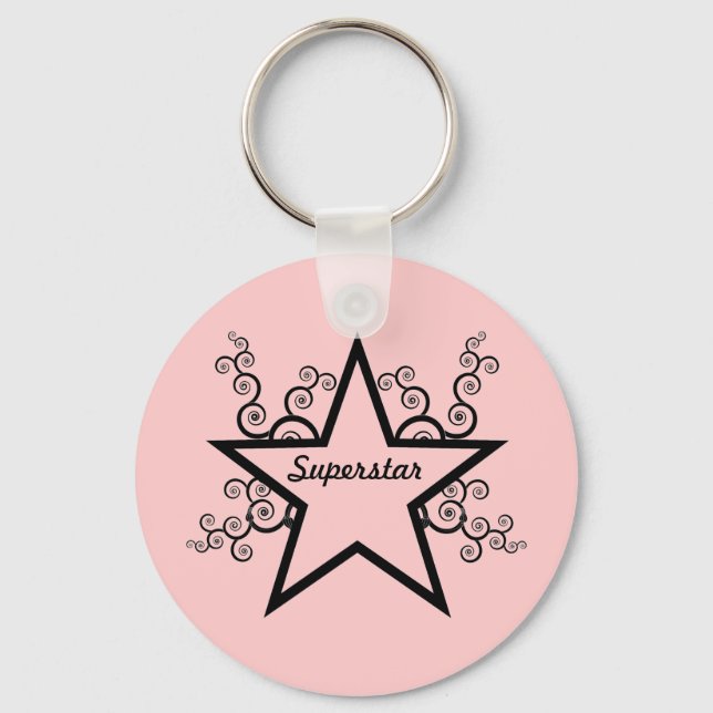 Superstar Swirls Keychain, Black Key Ring (Front)