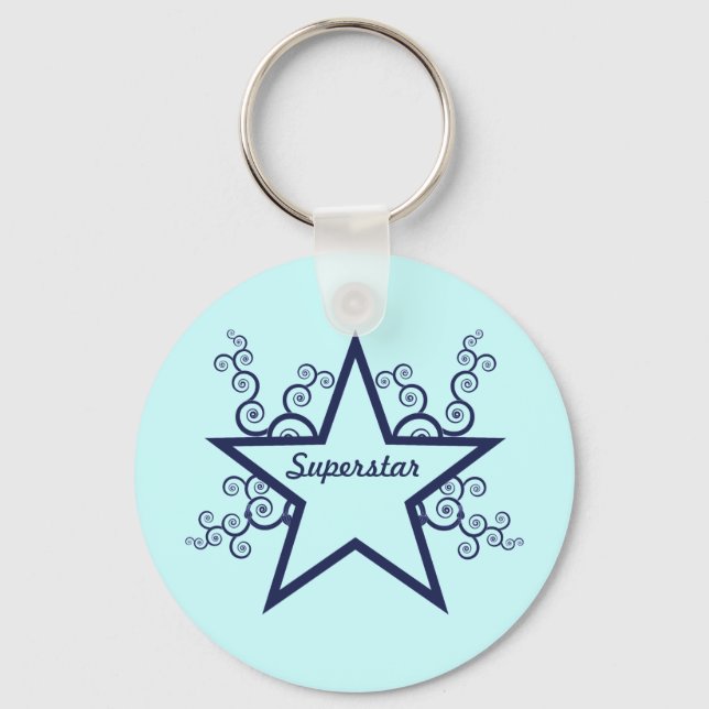 Superstar Swirls Keychain, Dark Blue Key Ring (Front)