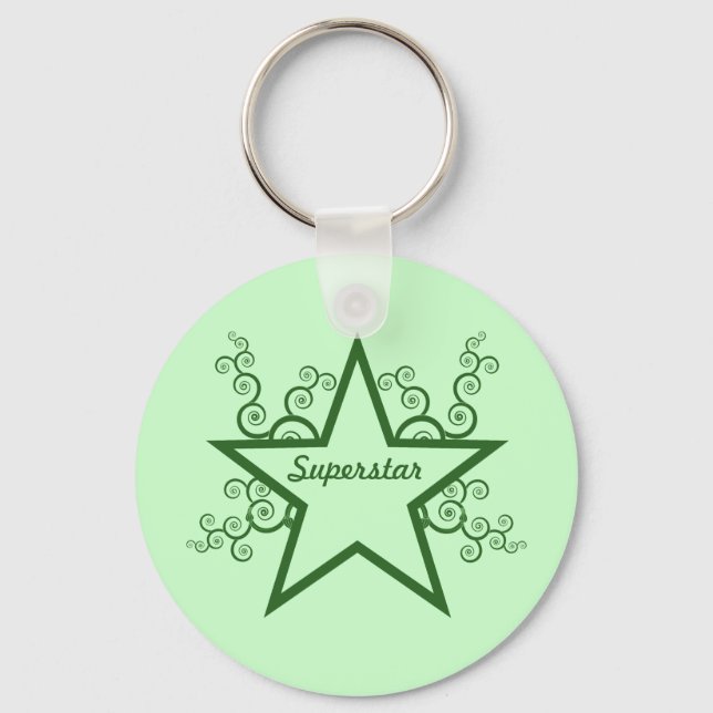 Superstar Swirls Keychain, Forest Green Key Ring (Front)