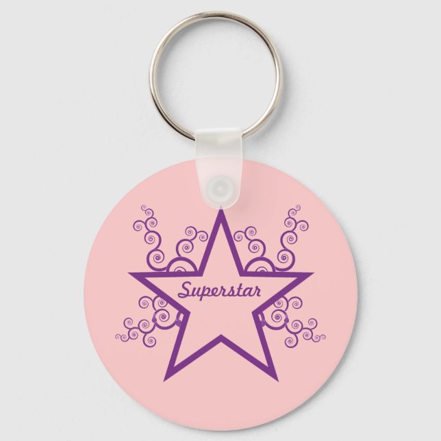 Superstar Swirls Keychain, Purple Key Ring (Front)