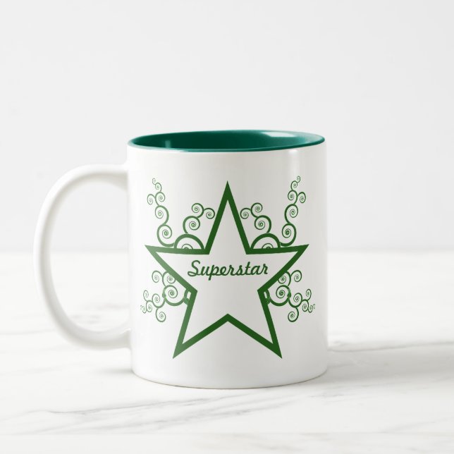 Superstar Swirls Mug, Forest Green Two-Tone Coffee Mug (Left)