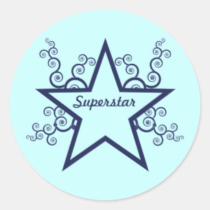 Superstar Swirls Stickers, Dark blue Classic Round Sticker