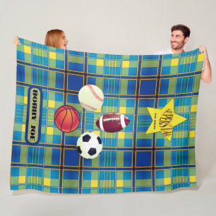 Superstar Tartan Blue Yellow Fleece Blanket