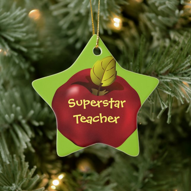 Superstar Teacher Red Apple Christmas Ceramic Tree Decoration (Tree)